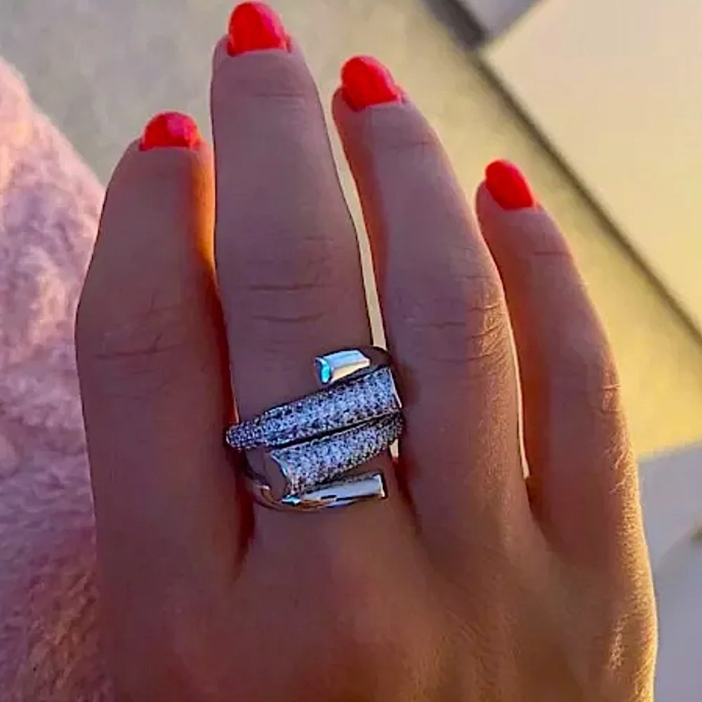 White Gold Micro Zircon Statement Ring